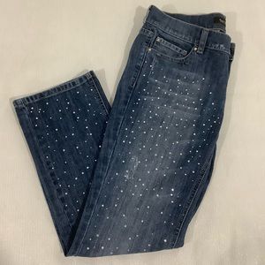 White House Black Market Glamorous Rhinestone Straight Leg Low Rise Jeans Size 4